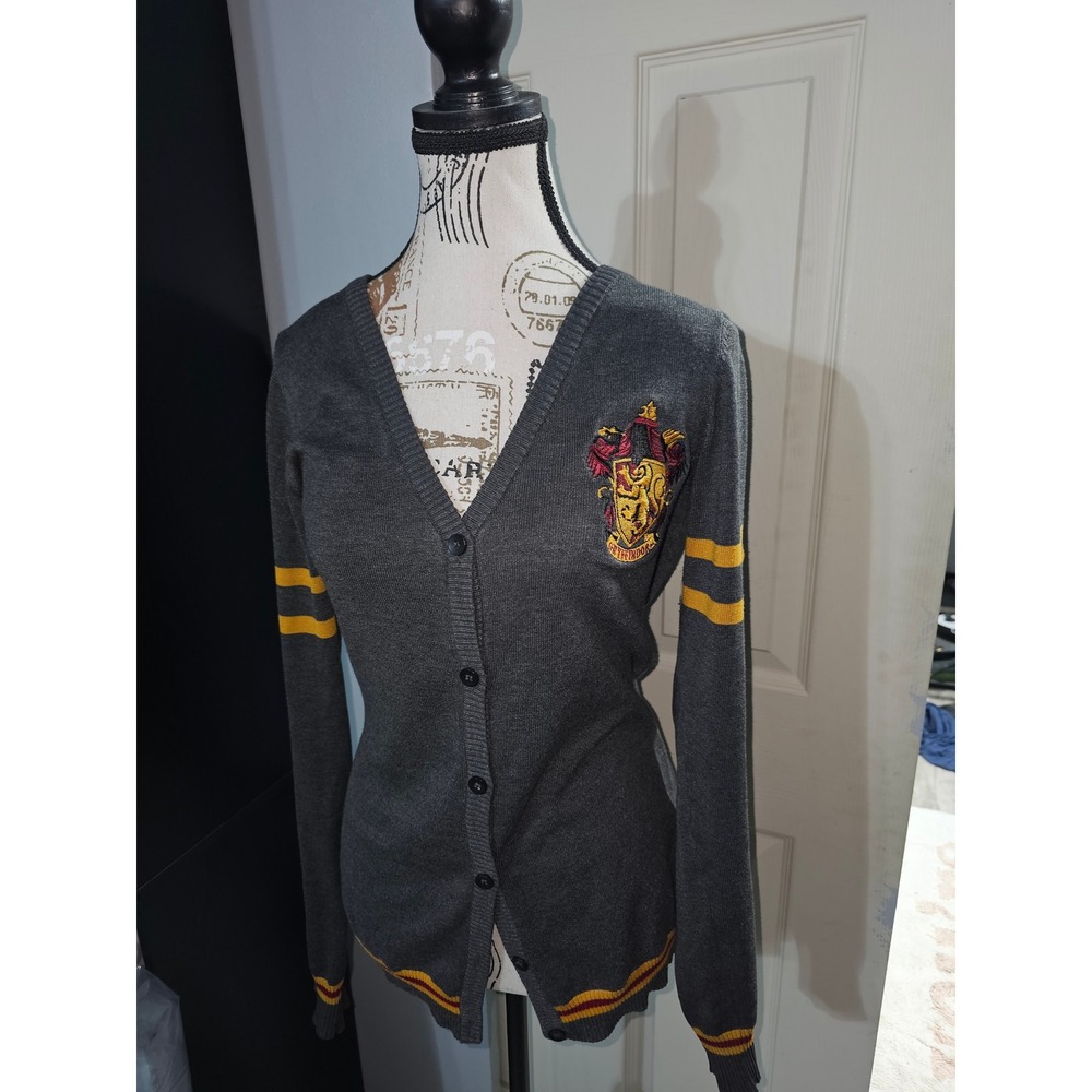 Harry Potter Gryffindor Cardigan Sweater Gray Embroidered Crest Women Large